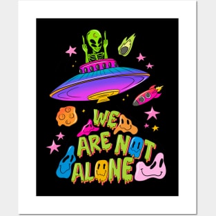 We Are Not Alone Trippy UFO Posters and Art